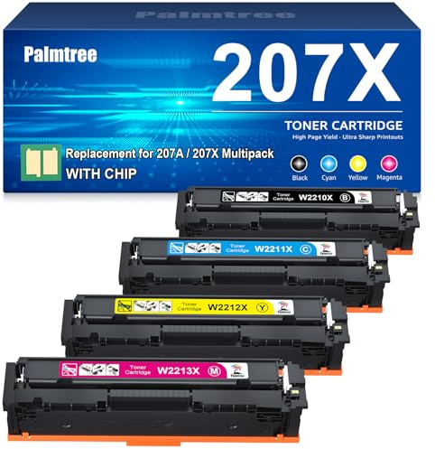 Palmtree 207X Mit Chip Toner Kompatibel für HP 207X 207A Schwarz für HP Color LaserJet Pro MFP M283fdw Toner für Color LaserJet Pro M255dw M282nw M283fdn M255nw M283 M282 M255 W2210A W2210X -4 Pack