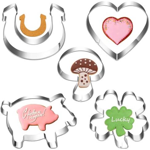 5 Stück Ausstechformen Schwein, Keksausstecher Plätzchen, Ausstecher Glücksschwein, Plätzchen Ausstecher Edelstahl, Plätzchenausstecher für Silvester Glücksbringer Schwein Geschenke für Kuchendeko