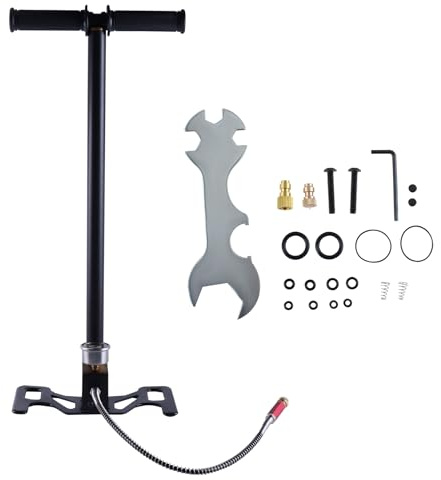 TIOMIOSEA Dreistufige Hochdruckluftpumpe 4500 PSI 30-40 MPa Manuelle PCP Handpumpe mit Öl-Feuchtigkeitsfilter und Manometer, Faltbares Design Fußpumpe für Luftgewehr Tauchflasche Paintball Bootsreifen