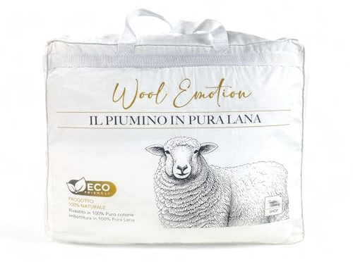 Tex family Piumino Invernale in pura Lana 100% Naturale, Wool Emotion, Rivestimento in Cotone Bianco Morbido, Profilo Argentato, 500gsm - SINGOLO 1 PIAZZA CM. 155X200