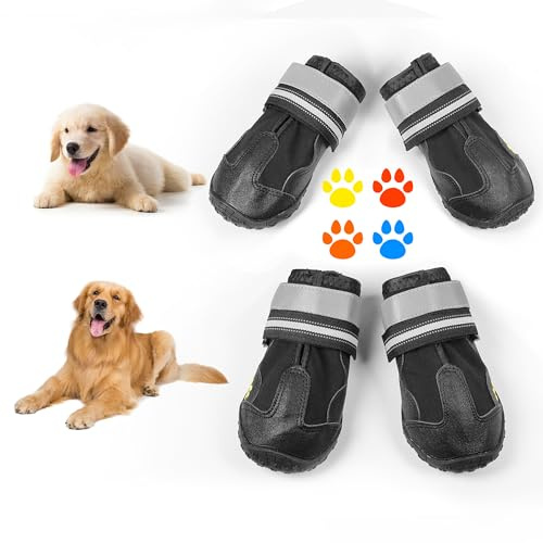 PVUEL Bottes Chien,4 Chaussures de Protection pour Chien,Respirantes, avec Semelle antidérapante,Convient pour Les Chiens de Petite et Moyenne Taille,pour activités de Plein(Taille 2)