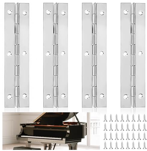4 Pièces Charnière Piano, 120mm×25mm Charnière Inox Acier Inoxydable avec 32 Vis Charniere Porte pour Portes D'armoire Piano