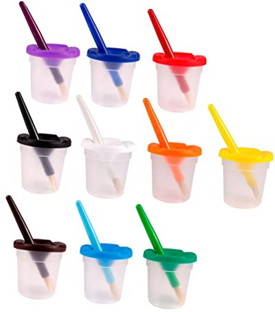 DIYEAH 10pcs Children Brush Wash Containers with Lids, Colorful Paintbrushes Set for Boys and Girls’ Painting Art, Splash-Proof Mixing Cups for Classroom and Home Use
