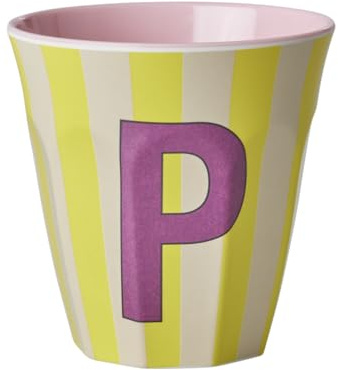 ReWu Rice Melmain Becher Medium Jungen - Buchstabe P - Kinderbecher Campingbecher Campnggeschirr Trinkbecher Melamingeschirr Bruchsicher BPA-Frei 250ml