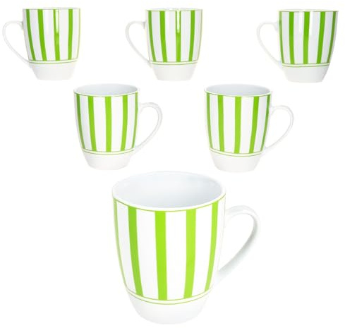 MamboCat Split grün 6er Set Kaffeebecher I 300 ml I Porzellan-Becher mit Henkel & Streifen für 6 Personen I Tassen für Heißgetränke wie Tee, Kakao & Co