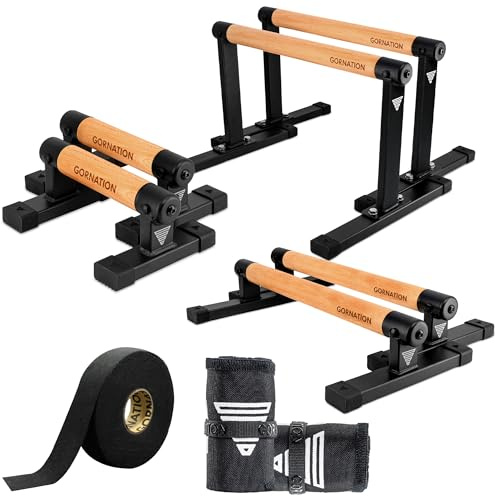 GORNATION Barre Parallele, Maniglie per Flessioni, Push Up Parallettes con Impugnatura in Legno per Calisthenics, Verticali sulle Mani, Piegamenti, per Fitness a Casa (Set x 3)