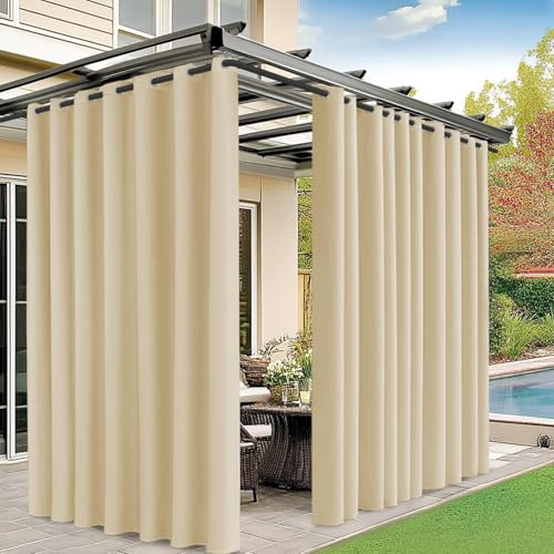 M METERXITY Outdoor Curtains for Patio Waterproof, 150W x 96L Inch Heavy Gazebo Curtains for Outdoor Patio, Porch, Sunlight, Outdoor Blackout Curtains [Cream, Grommet Top]