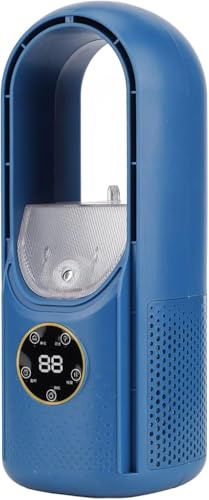 WREWING Ventilateur de refroidissement silencieux sans pales – Humidificateur USB à 6 vitesses avec pulvérisation de brume, lumières LED 7 couleurs pour bureau à domicile (bleu)