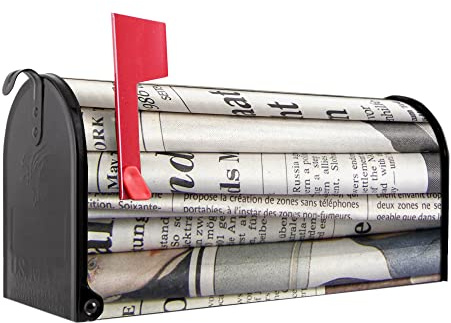 banjado Amerikanischer Briefkasten - US Mailbox/Letterbox mit Motiv Motiv Zeitungen 51x22x17cm - Postkasten Stahl aus Amerika – Briefkasten amerikanisch schwarz pulverbeschichtet