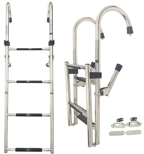 OZBMA Échelle de Bateau Pliante, 4/5/6 marches, en Acier Inoxydable, télescopique, pour embarquement arrière, capacité de 440 LB, Plateforme de Bain