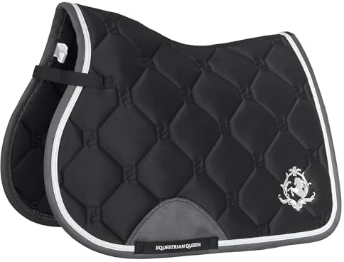 EQUESTRIAN QUEEN Schabracke – atmungsaktive & stoßdämpfende Satteldecke für Dressur & Vielseitigkeit – elegant gesteppt, pflegeleicht, Größe Full - Riga 24AW (Schwarz, Vielseitigkeit)