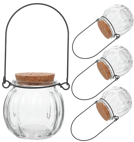 Cabilock 4 piezas Tarro Calabaza con Tapa de Corcho de Jarras Decorativas Herméticas para Dulces y Diseño Único para Fiestas y Bodas Decoración para Hogar