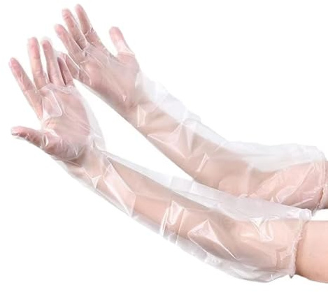ArrErr 20 Pack Disposable Poly Gloves with Long Sleeve Plastic Disposable Gloves Long Cleaning Gloves Waterproof Cast Covers Protector for Shower Arm Garden Weeding Livestock Exam