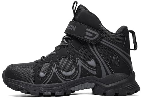 ASHION Kids Winter Snow Boots Boys Girls Warm Hiking Boots Walking Trainers,3.5 UK,Black