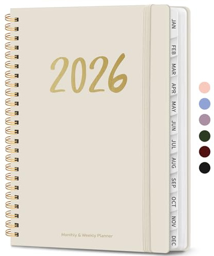 2026 Planner - Weekly and Monthly Planner, January 2026 to December 2026, Spiral Bound 2026 Calendar Planner Book, Inner Pocket, Perfect for Office Home School Supplies - A5 (6.3 x 8.5), Beige