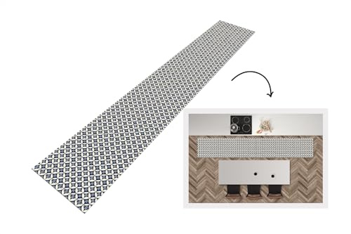 KitchenYeah© Läufer Küche Küchenläufer Küchenmatte Waschbar rutschfest | 360x60 cm - Kitchen Runner Antirutschmatten Matt Floor Waterproof Küchen Japan - Muster - Blau