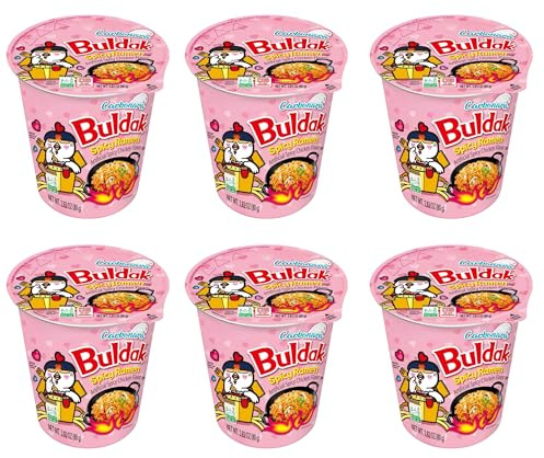 Buldak Noodles Carbonara Cup – Korean Spicy Instant Ramen, Halal Hot Chicken Flavour – 6 x 80g Packs (480g), Buldak Ramen Carbonara Noodles Multipack