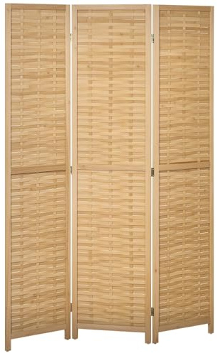 HOMCOM Paravent en Bois 3 Panneaux 120 x 170 cm séparateur de pièce closion de séparation Pliable en Bambou - Naturel Clair