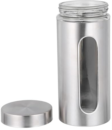 Toyvian Barattolo Ermetico in Vetro e Acciaio Inox 1 Pezzo | Alimenti Secchi e Spezie, Finitura Argento, Facile da Pulire, Uso Cucina e Sala da Pranzo