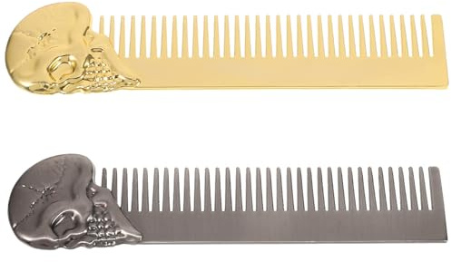 LIFKOME 2 Stück Pack Herren Bartkämme aus Zinklegierung mit Totenkopf Design Doppelseitiger Metallzahnkamm Kompakt und Reisetauglich für Bart und Schnurrbartpflege