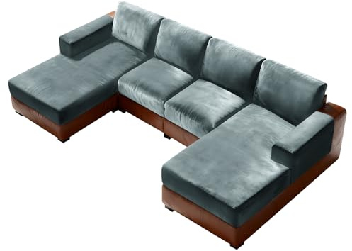 Sfcover Sofabezug U Form Stretch Samt Ecksofa Bezugsset Universal Sofabezug Polsterbezug Sektional Sofa Cover L Shape Couchbezug Mit Sesselbezügen (grau-blau,Universal 10pcs Set)