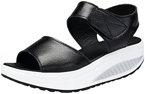 Mesing Sandales Compensées Femme Été Sandales Plateforme Orthopédique Confort Cuir Chaussures Talon pour Marcher