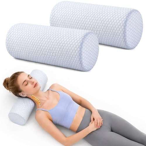 JTKDG 2 Pack Neck Roll Pillow for Pain Relief Memory Foam Round Cylinder Bolster Cervical Support Pillow for Sleeping Head Back Legs Yoga(15.8 x 6 Inch)