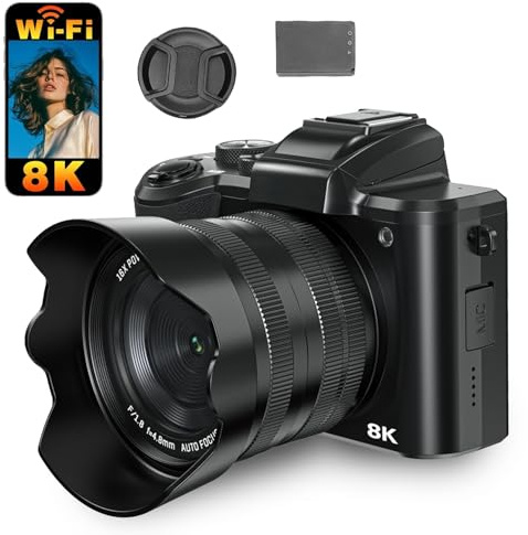 Topiky Cámaras Digitales 8K para Fotografía, Enfoque Automático 88MP WiFi Cámara Profesional con Zoom 16X de Doble Lente Cámara Web Selfie CAM con Pantalla Táctil de 3,2 Pulgadas Flash