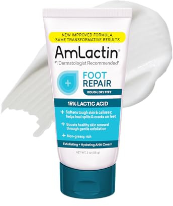 AmLactin Foot Repair Foot Cream Therapy, 3 Ounce Tube, AHA Cream