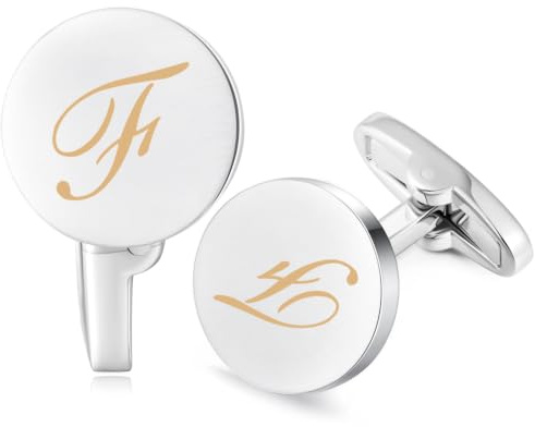 HONEY BEAR Briefe Initialen Buchstabe manschettenknöpfe Herren Edelstahl Hochzeit Cufflinks Manschettenknopf Gebürstetes Silber (F)