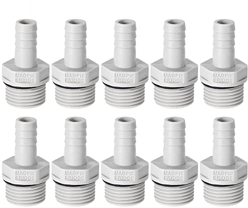 sourcing map PVC Barb Hose Fitting Connector Adapter 10mm or 25/64 Barbed x 1/2 G Male Pipe 10pcs