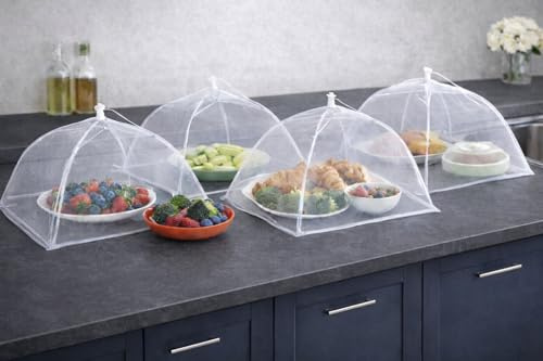 RHP Fliegenhaube XXL 4er Set Abdeckhaube für Essen, Faltbare Kuchenabdeckung Fliegenschirm Lebensmittel Abdeckung, Perfekter Fliegen-Schutz für Essen, Obst, Picknick, BBQ, 45x45x30 cm, Weiß