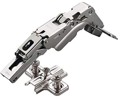 2 x Salice Topfband 155° Serie 200 Bohrbild T52 Eckanschlag | inkl. Kreuz-Montageplatte Höhe 3 mm mit vormontierten Euroschrauben und Langlochverstellung Schrankscharnier von SOTECH