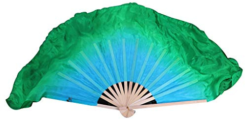 Winged Sirenny Paar Chinesische Kurze Seidentanzfächer, Handbemalte Tanzfächer aus 20cm Seidenschleier für Chinesischen, Fusion & Tribal Tanz und kulturelle Darbietungen (türkis-grün)