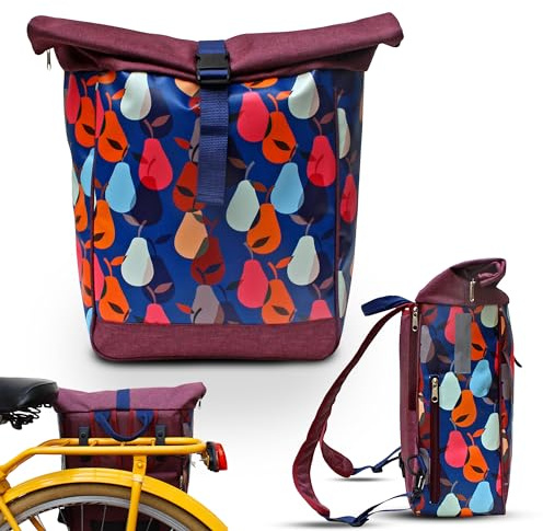 Ikuri Fahrradtasche/Rucksack Kombi Fahrradrucksack aus Plane für Gepäckträger Packtasche Wasserdicht für Frauen