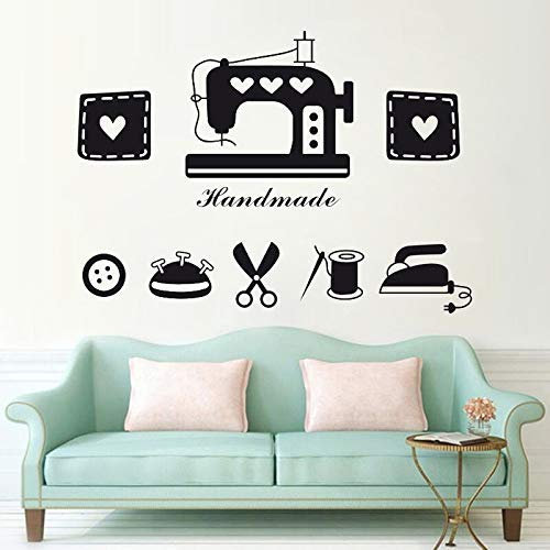 Adesivo Da Parete Per Cucire Macchina Da Cucire Forbici Per Bottoni In Ferro Adesivo Da Parete In Vinile Negozio Di Cucito Decorazione Murale Fatta A Mano Carta Da Parati 42X30Cm