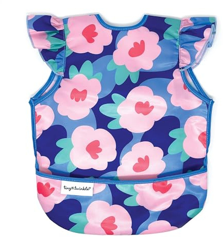 Tiny Twinkle Mess Proof Baby Bib for Girls | Waterproof Toddler Bib for Eating | Baby Apron for Feeding | Machine Washable | Perfect Shower Gift (Floral Blue, 6–24M)