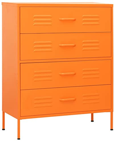 vidaXL Chest of Drawers Home Living Room Furniture Accessories Modern Decor Storage Side Cabinet Sideboard Organiser Durable Orange Steel