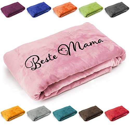 Deitert Kuscheldecke Beste Mama, Geschenk zu Muttertag, Geburtstag, hochwertig Bestickt, 200cm x 150cm extra weiche und gemütliche Sofadecke/Wohndecke, hochwertiges Fleece (Babyrosa)