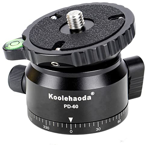 Koolehaoda Tête de Nivellement pour Appareil Photo,Aluminium Fraisé CNC Base Panoramique à 360° avec Filetage de 3/8 et Niveau à Bulle Décalé pour Tête Vidéo, Trépieds et Monopodes (PD-60)