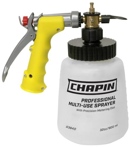 Chapin G364D Made in The USA 32 Ounce Professional Lawn and Garden Hose-End Sprayer with 16 Mixing Rations on The Metering Dial, Built-in Anti-Siphon, Translucent White