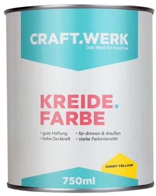 CRAFT.WERK - Pittura a gesso per mobili (750 ml, giallo sunny Yellow) ultra opaca per legno, colore per mobili, facile da lavorare, vernice per mobili a base d'acqua, prodotto in Germania