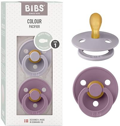 BIBS Colour Schnuller 2er-Pack, BPA-frei, Anatomischer Sauger. Naturkautschuk / Latex, Hergestellt in Dänemark. 0-6 Monate (2er Pack), Fossil Grey & Mauve