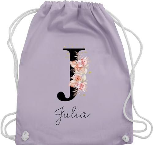 Turnbeutel Rucksack - Initialen - Buchstabe mit Name personalisiert I Anfangsbuchstabe I Initiale - Unisize - Pastell Lila - sport tasche mädchen schule schulkind beutel buchstaben j stoffbeutel