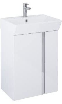VBChome Badmöbel Set 50 cm Weiß Waschbecken mit Weiß Hängeschrank Waschtisch 2-Türen Soft-Close Seitengriff Modern Elegant
