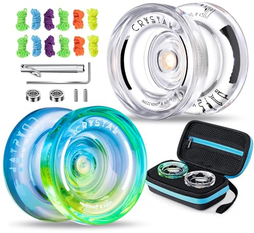 MAGICYOYO Responsive Yoyo for Kids K2 Crystal, Dual Purpose Plastic Yo-Yo for Beginners, Replacement Unresponsive Bearing for Intermediate Advanced with12 Yo-Yo Strings, 2 KK Bearings, 1 Yo-Yo Case