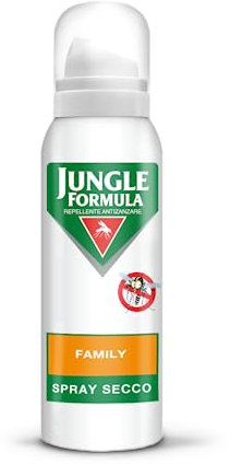 Jungle Formula Family Repellente per zanzare e insetti Spray secco - Fino a 6 ore di protezione contro zanzare, zanzara tigre - Per l'uso in casa, all'aria aperta e per viaggi a corto raggio- 125 ml