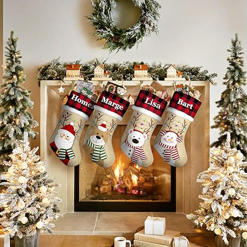 NIBESSER Weihnachtsstrumpf mit Namen Weihnachtsdeko Christmas Stockings Hängende Strümpfe Weihnachten Geschenktasche Personalisierte Xmas Socken Familie Kinder Junge Mädchen