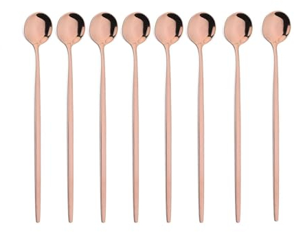 Cucharillas Postre Cuchara de hielo con mango largo de 8 piezas, cuchara agitadora for café y té, vajilla de acero inoxidable, juego de cocina Cucharas (Color : Rose)
