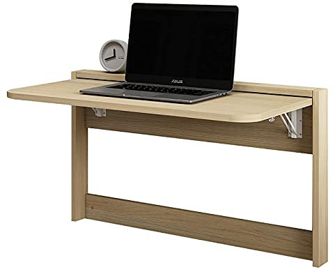 PRUJOY Klappbarer Wandschreibtisch aus Holz, schwebender Klapptisch, benötigt an der Wand montierten Schreibtisch mit abgerundeten Ecken für das Arbeitszimmer, das Schlafzimmer und das Badezimmer